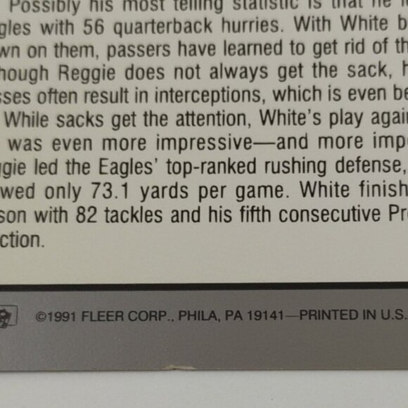Philadelphia Eagles REGGIE WHITE Performances 1991 Fleer Ultra #10 of 10 - Picture 4 of 6